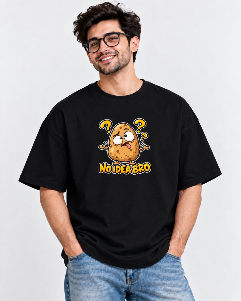 No Idea Bro Black Oversized T-Shirt - Haubett India product image