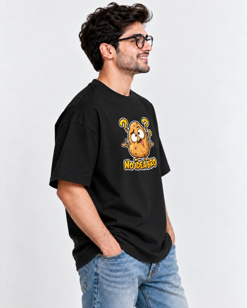 No Idea Bro Black Oversized T-Shirt - Haubett India product image