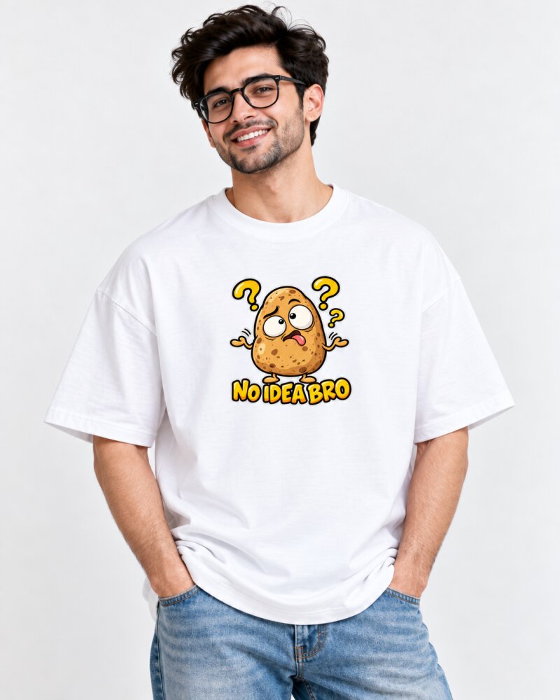No Idea Bro White Oversized T-Shirt - Haubett India product image