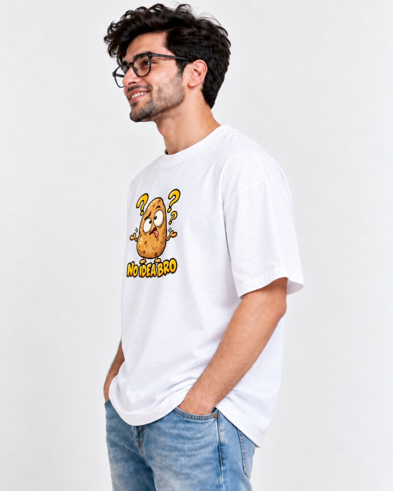 No Idea Bro White Oversized T-Shirt - Haubett India product image