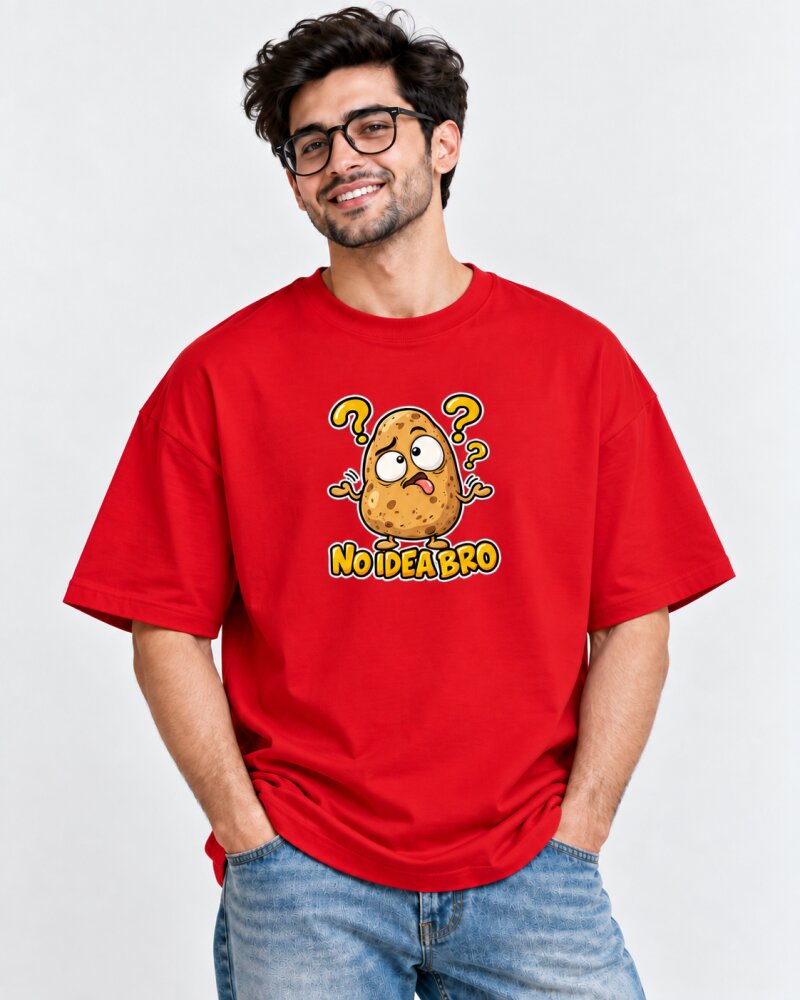 No Idea Bro Red Oversized T-Shirt - Haubett India product image