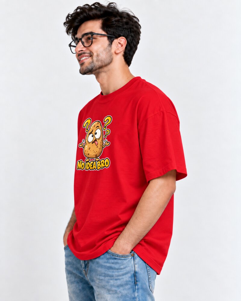 No Idea Bro Red Oversized T-Shirt - Haubett India product image