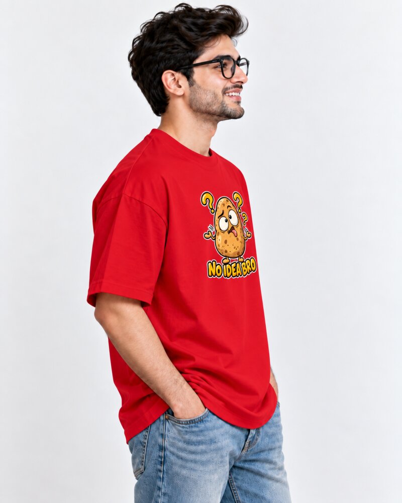 No Idea Bro Red Oversized T-Shirt - Haubett India product image