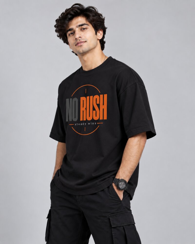 No Rush Black Oversized T-Shirt - Haubett India product image