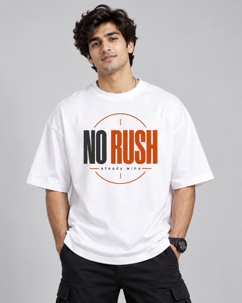 No Rush White Oversized T-Shirt - Haubett India product image