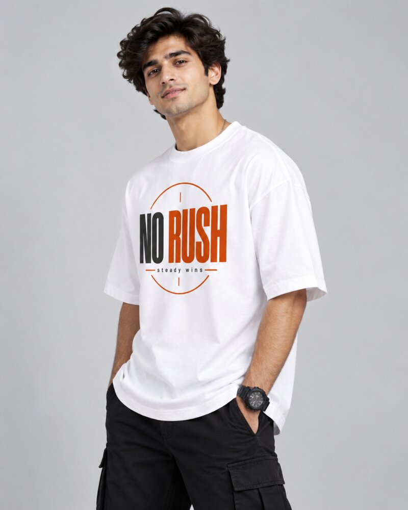 No Rush White Oversized T-Shirt - Haubett India product image