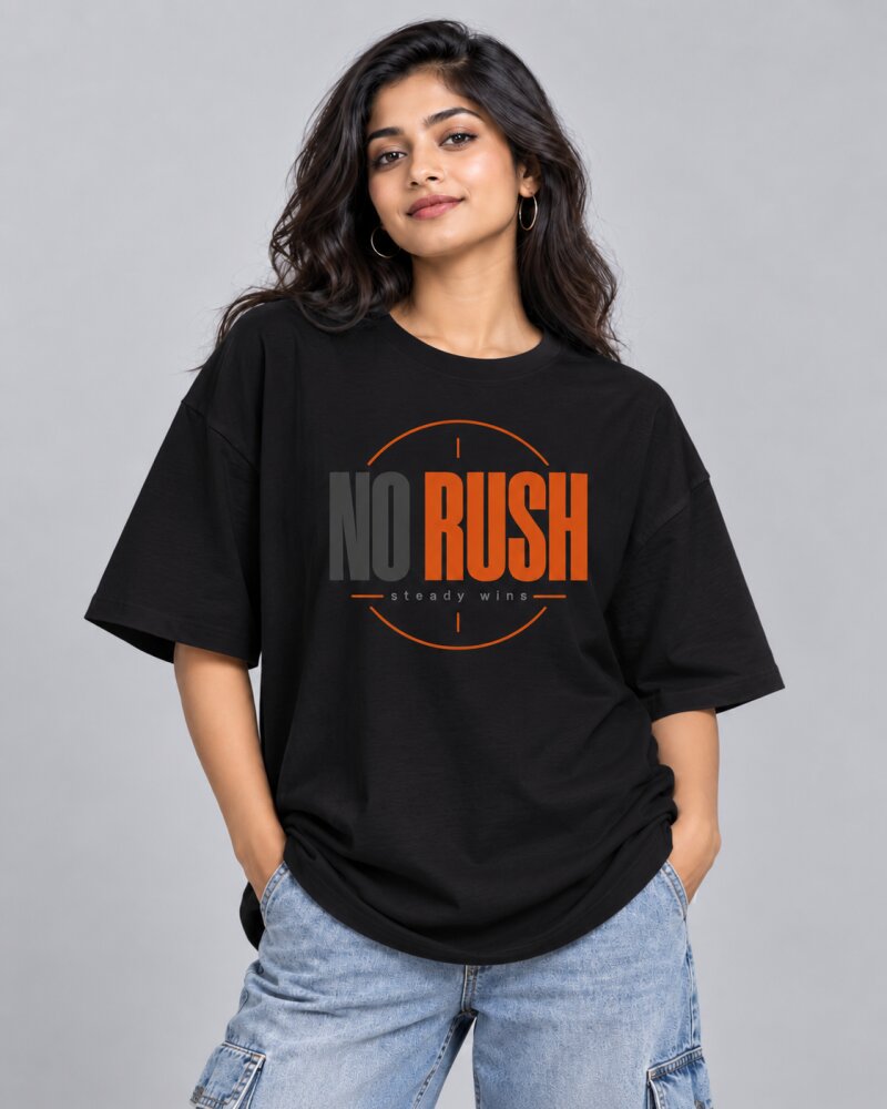 No Rush Black Oversized T-Shirt - Haubett India product image