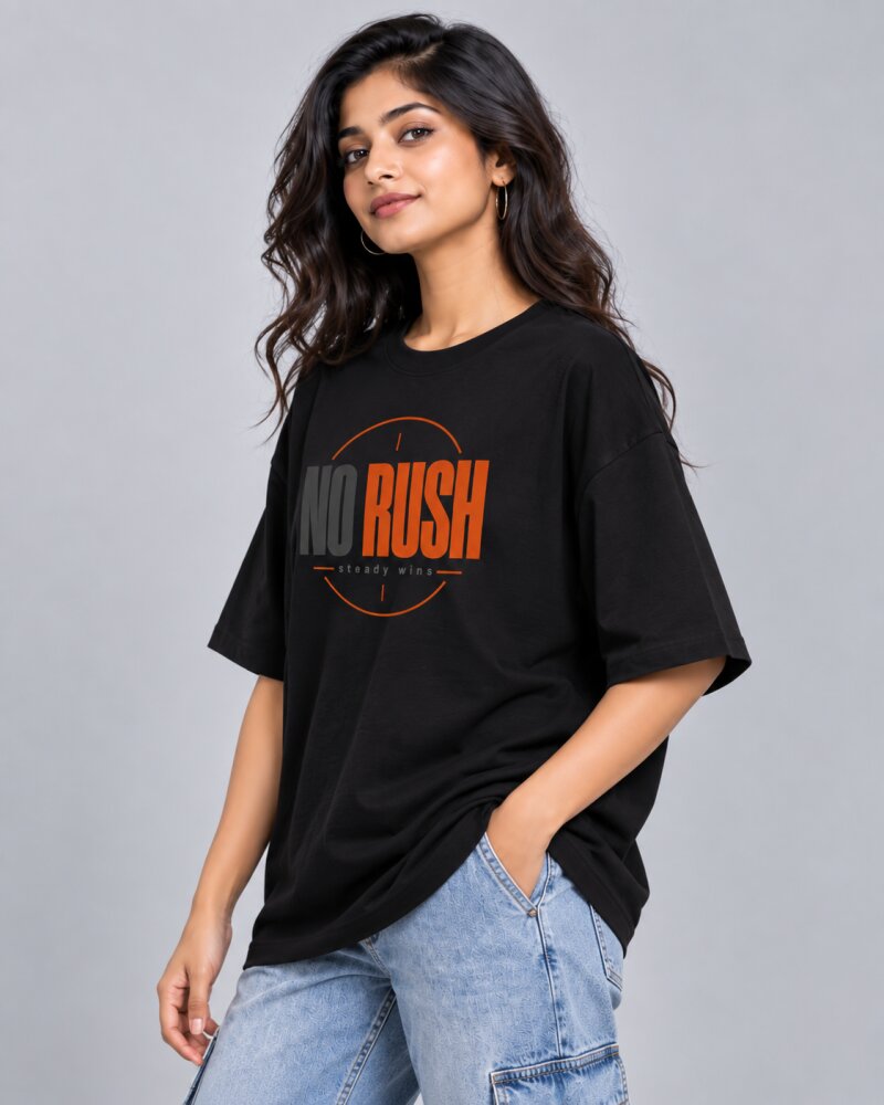 No Rush Black Oversized T-Shirt - Haubett India product image