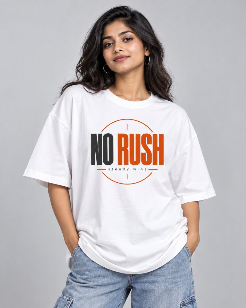 No Rush White Oversized T-Shirt - Haubett India product image