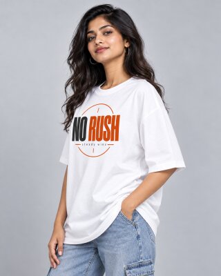 No Rush White Oversized T-Shirt - Haubett India product image