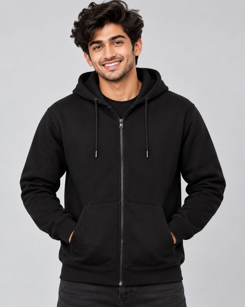 Seen By Reality Black Zipper Hoodie - Haubett India product image