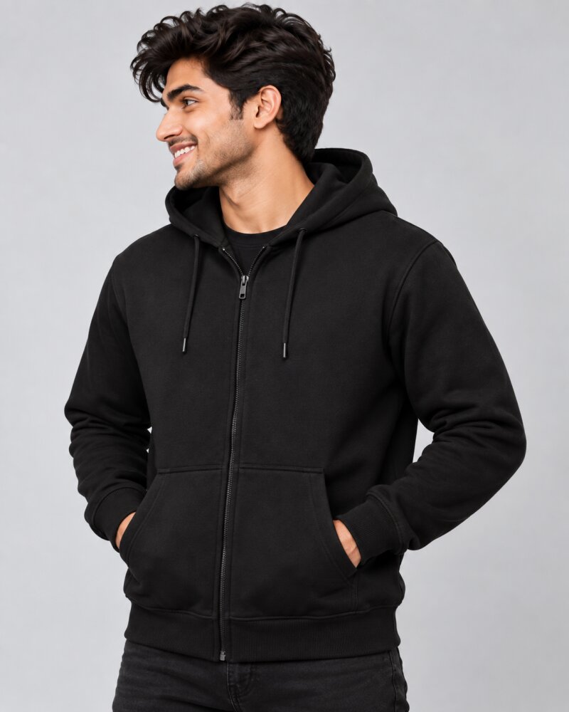 Seen By Reality Black Zipper Hoodie - Haubett India product image