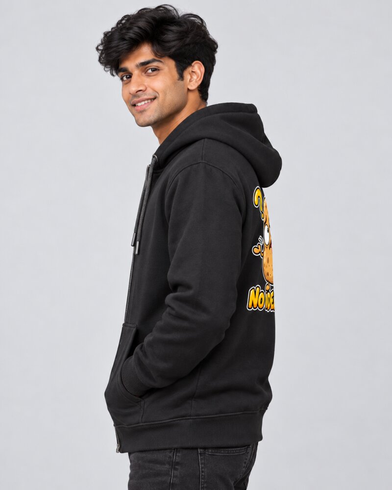 No Idea Bro Black Zipper Hoodie - Haubett India product image