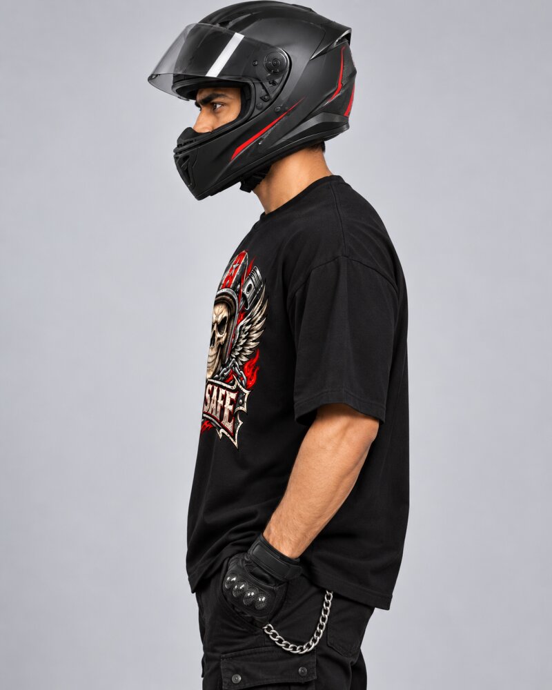 Ride Safe Black Oversized T-Shirt - Haubett India product image