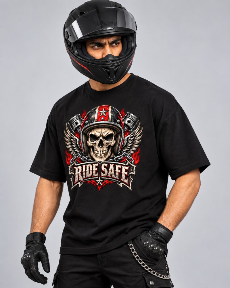 Ride Safe Black Oversized T-Shirt - Haubett India product image