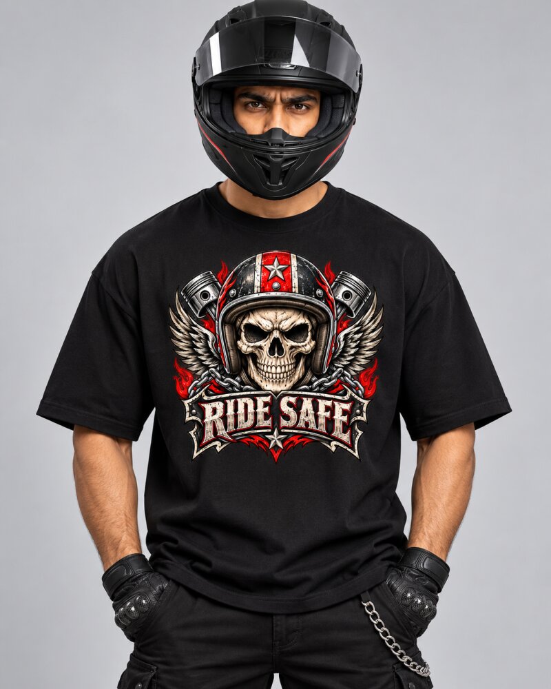 Ride Safe Black Oversized T-Shirt - Haubett India product image
