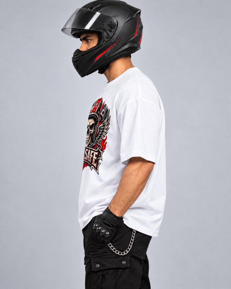 Ride Safe White Oversized T-Shirt - Haubett India product image