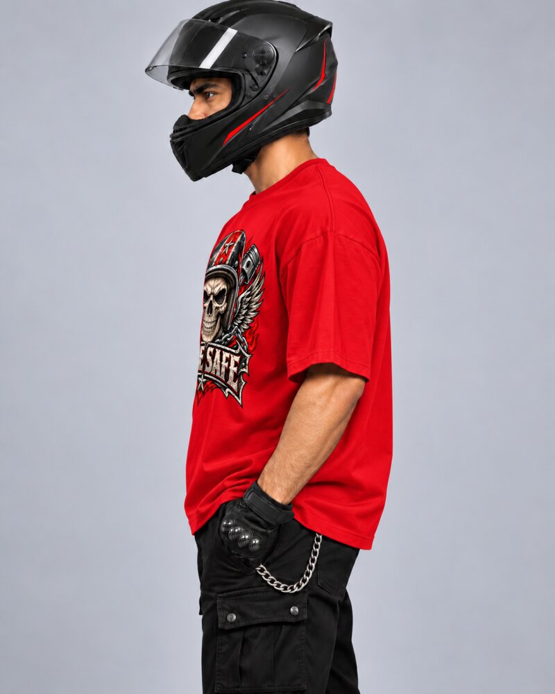 Ride Safe Red Oversized T-Shirt - Haubett India product image