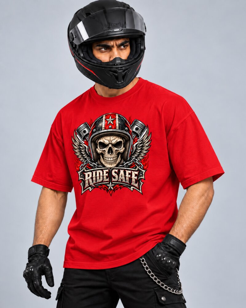 Ride Safe Red Oversized T-Shirt - Haubett India product image