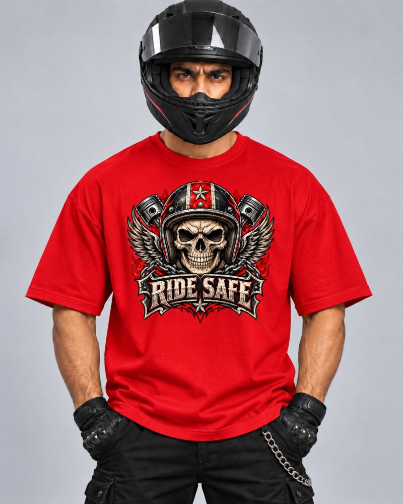 Ride Safe Red Oversized T-Shirt - Haubett India product image