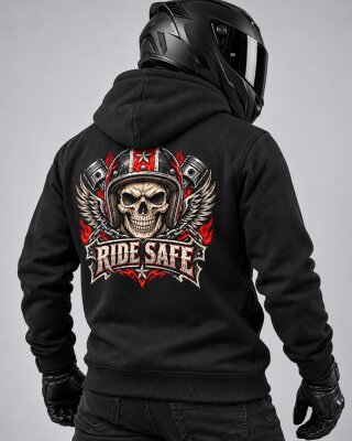 Ride Safe Black Zipper Hoodie - Haubett India product image