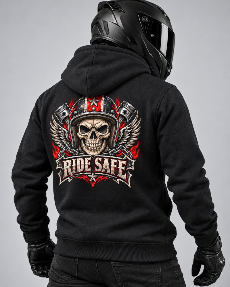 Ride Safe Black Zipper Hoodie - Haubett India product image
