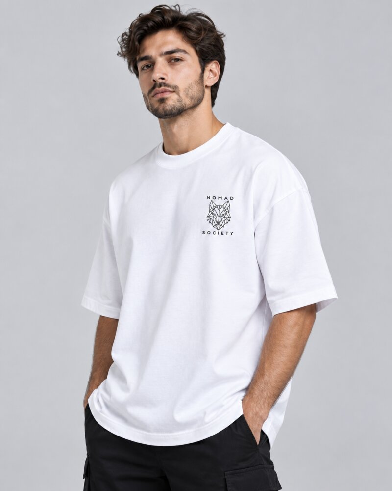 Nomad Society White Oversized T-Shirt - Haubett India product image