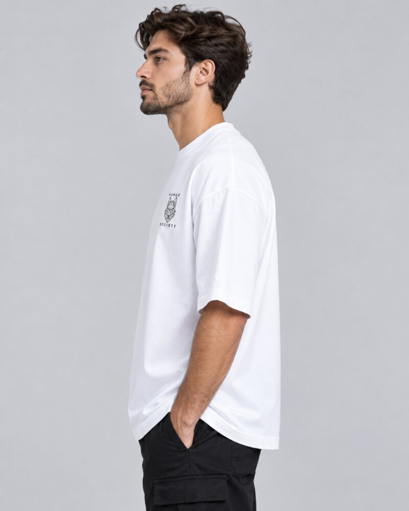 Nomad Society White Oversized T-Shirt - Haubett India product image