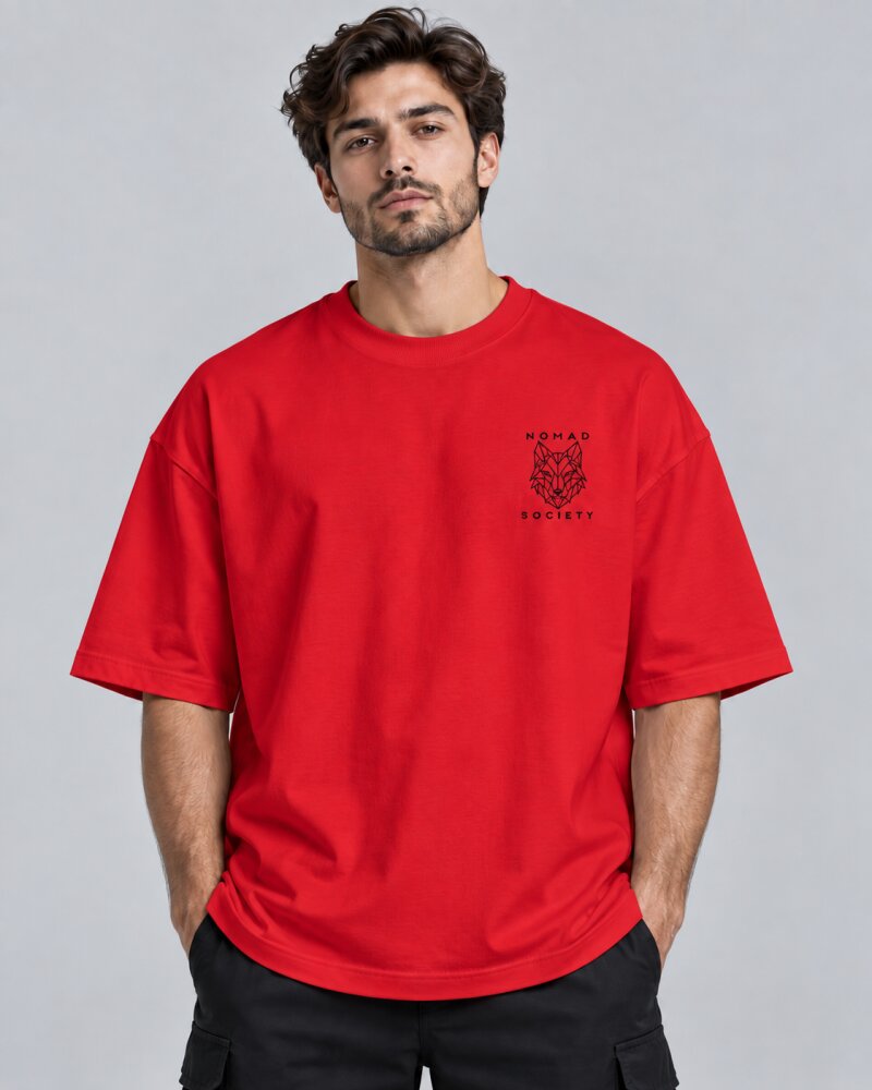 Nomad Society Red Oversized T-Shirt - Haubett India product image