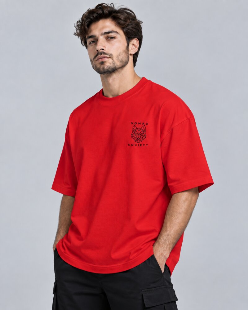 Nomad Society Red Oversized T-Shirt - Haubett India product image
