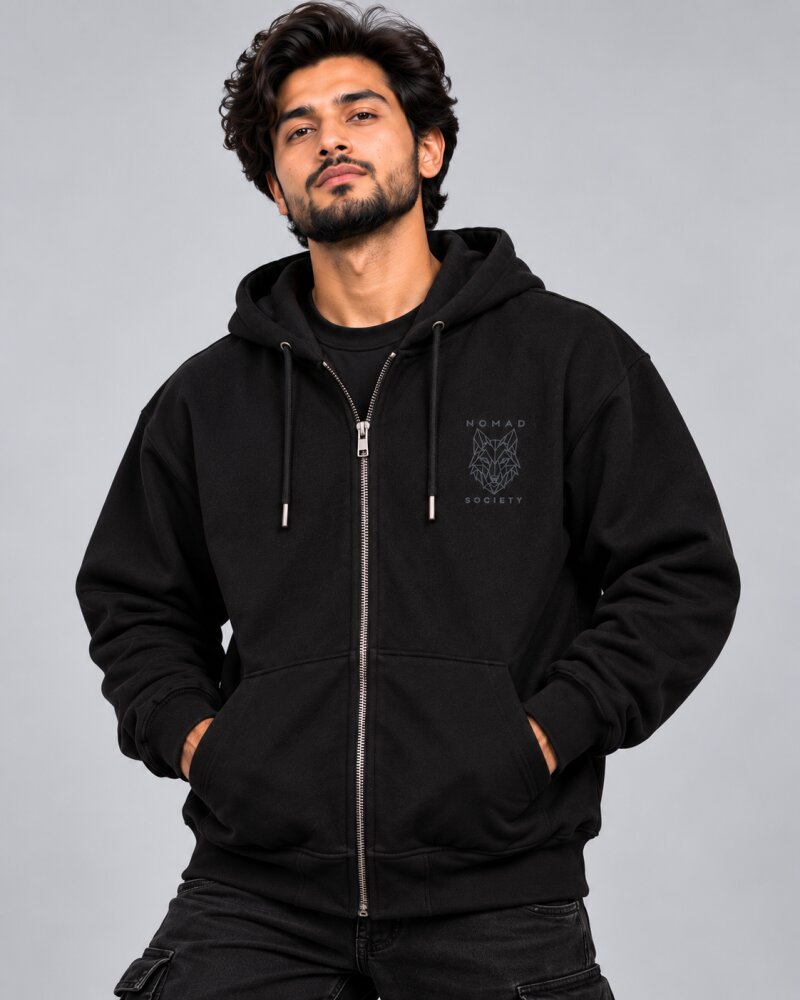 Nomad Society Black Zipper Hoodie - Haubett India product image