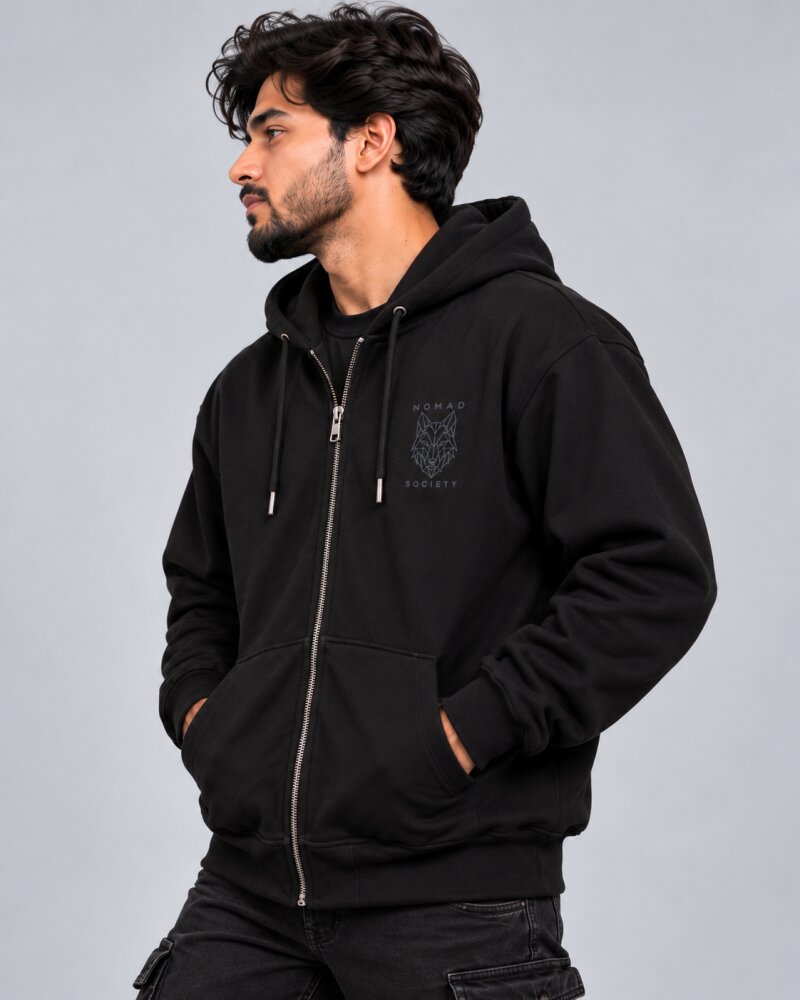 Nomad Society Black Zipper Hoodie - Haubett India product image