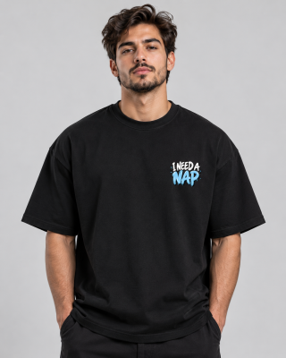 Need A Nap Black Oversized T-Shirt - Haubett India product image