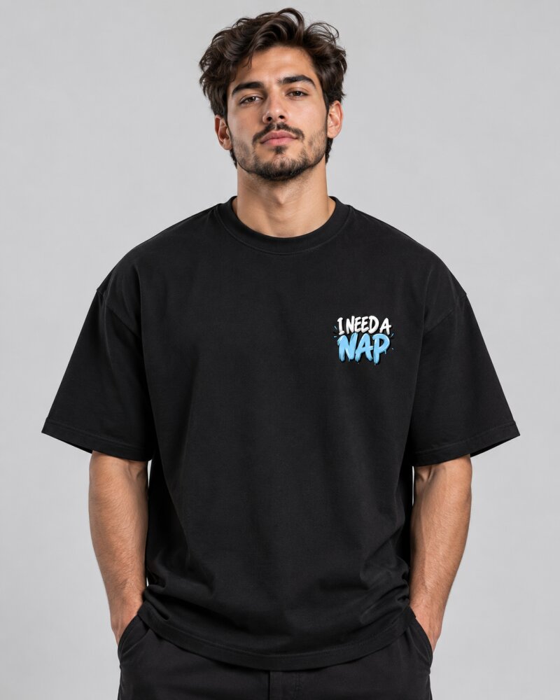Need A Nap Black Oversized T-Shirt - Haubett India product image