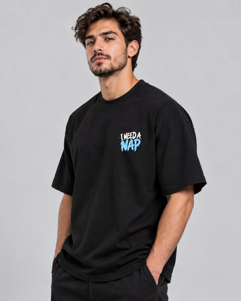 Need A Nap Black Oversized T-Shirt - Haubett India product image