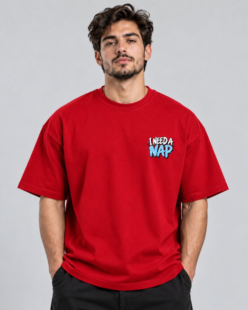 Need A Nap Red Oversized T-Shirt - Haubett India product image