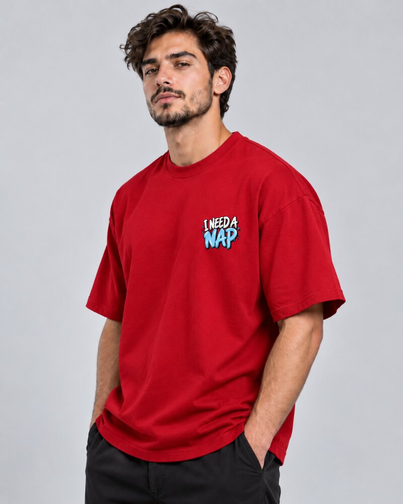 Need A Nap Red Oversized T-Shirt - Haubett India product image