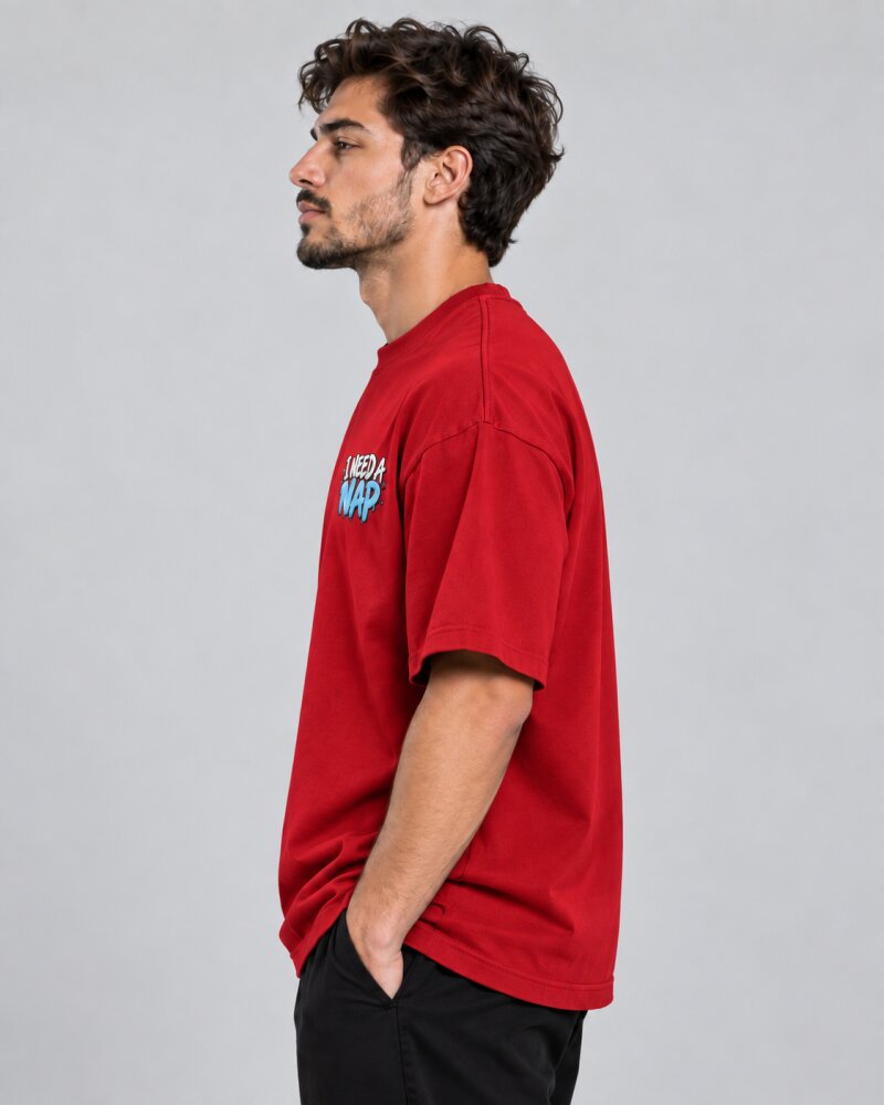 Need A Nap Red Oversized T-Shirt - Haubett India product image