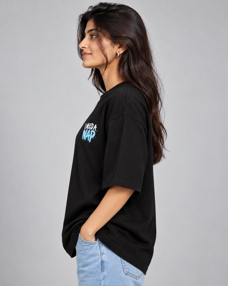 Need A Nap Black Oversized T-Shirt - Haubett India product image