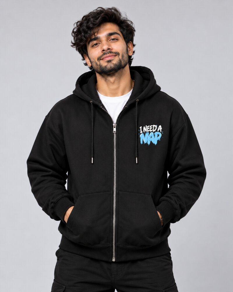 Need A Nap Black Zipper Hoodie - Haubett India product image