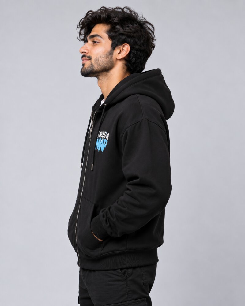 Need A Nap Black Zipper Hoodie - Haubett India product image