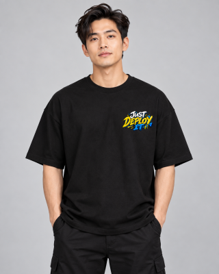 Just Deploy It Black Oversized T-Shirt - Haubett India product image