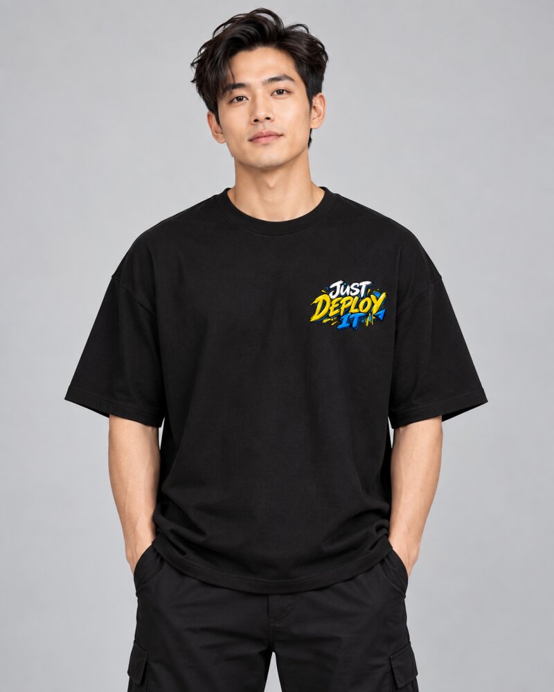 Just Deploy It Black Oversized T-Shirt - Haubett India product image