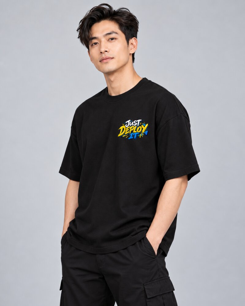 Just Deploy It Black Oversized T-Shirt - Haubett India product image