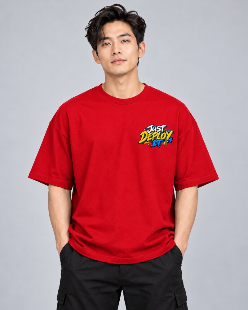 Just Deploy It Red Oversized T-Shirt - Haubett India product image
