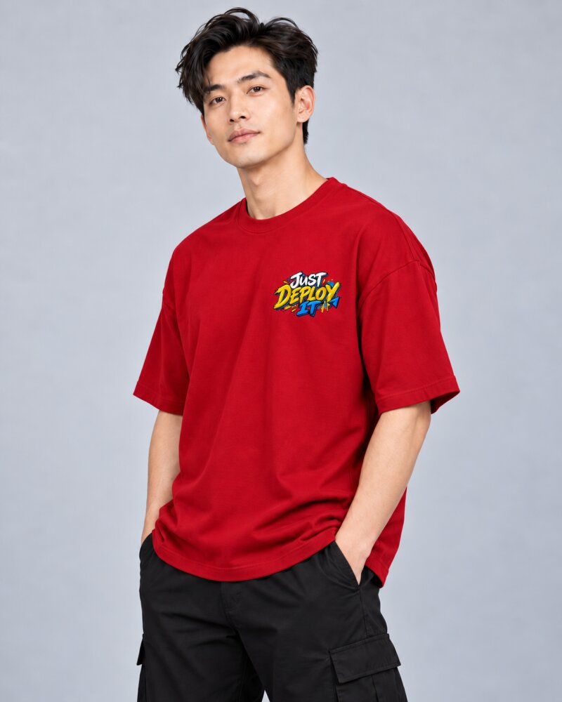 Just Deploy It Red Oversized T-Shirt - Haubett India product image