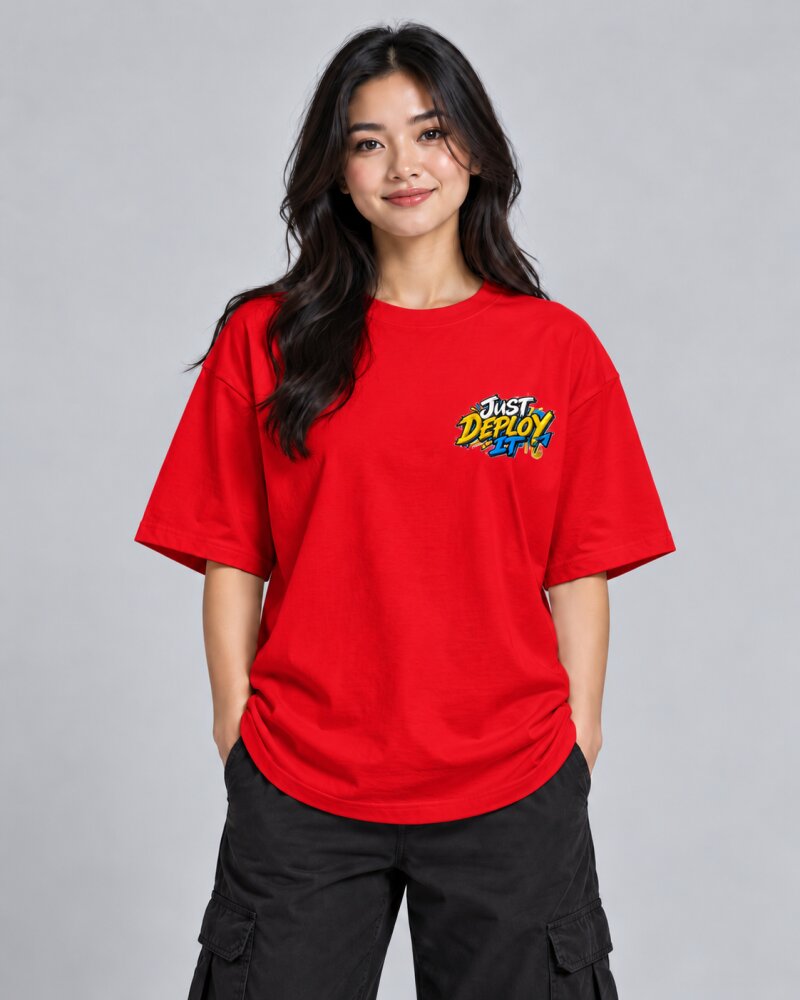 Just Deploy It Red Oversized T-Shirt - Haubett India product image
