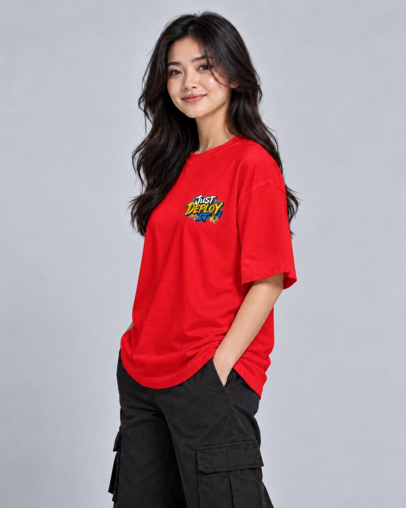 Just Deploy It Red Oversized T-Shirt - Haubett India product image