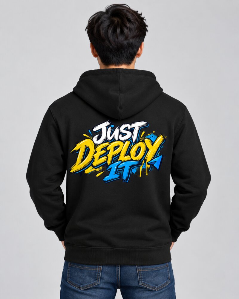 Just Deploy It Black Zipper Hoodie - Haubett India product image