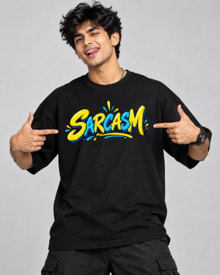 Sarcasm Black Oversized T-Shirt - Haubett India product image